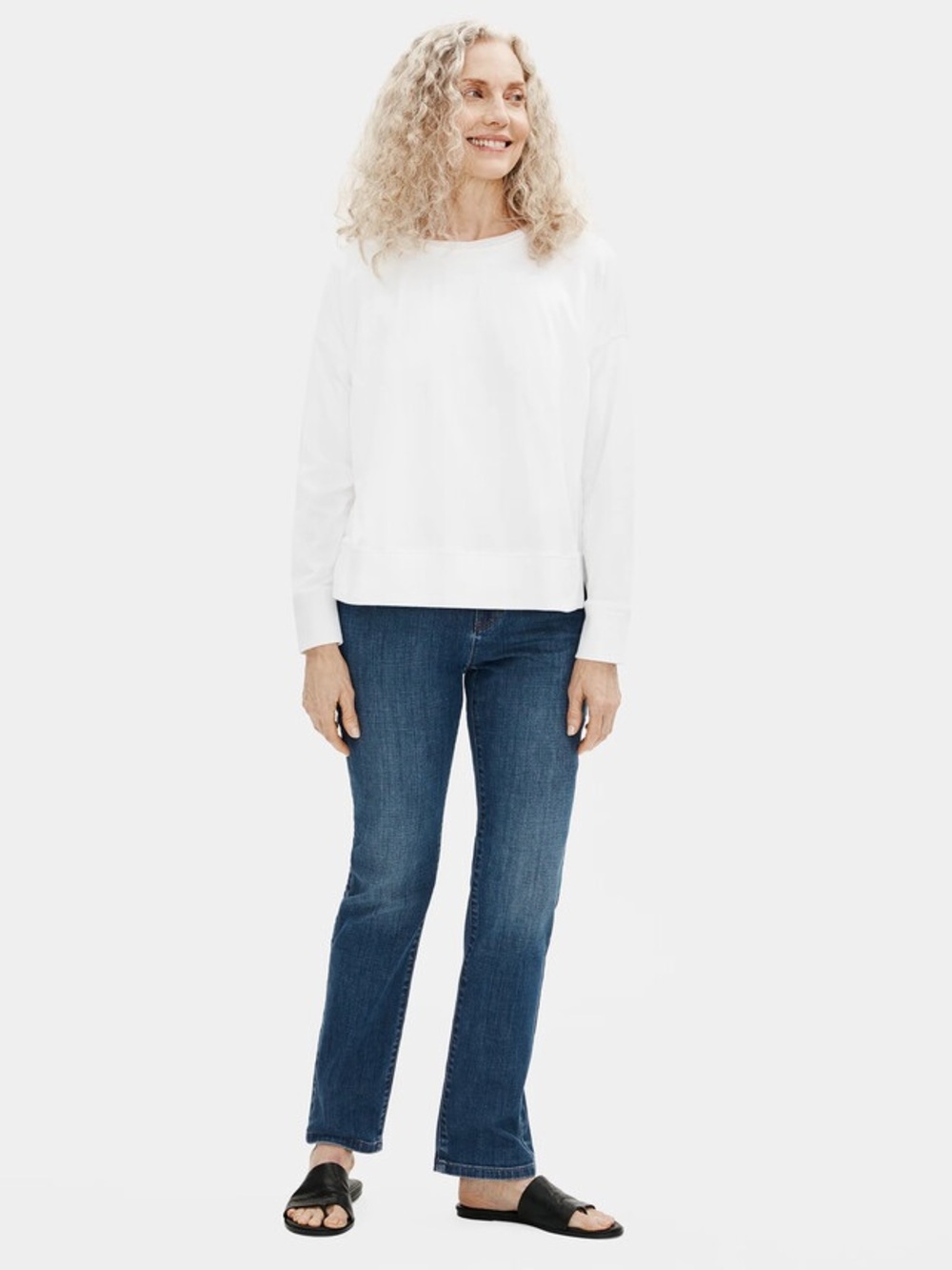 Eileen Fisher Organic Cotton Stretch Straight Jean 10 blue high rise designer